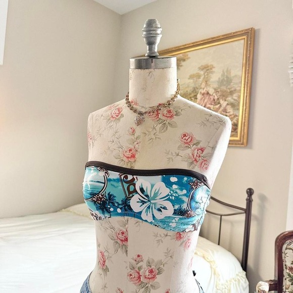 blue tropical bandeau top - Picture 2 of 4